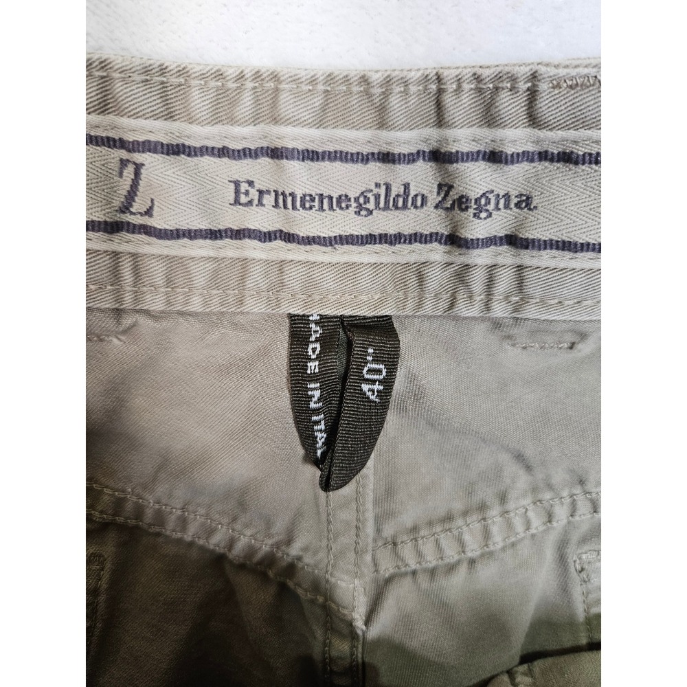 Ermenegildo Zegna Mens 40 Cotton Straight Leg Trousers Olive Drab Made in Italy - Picture 5 of 13